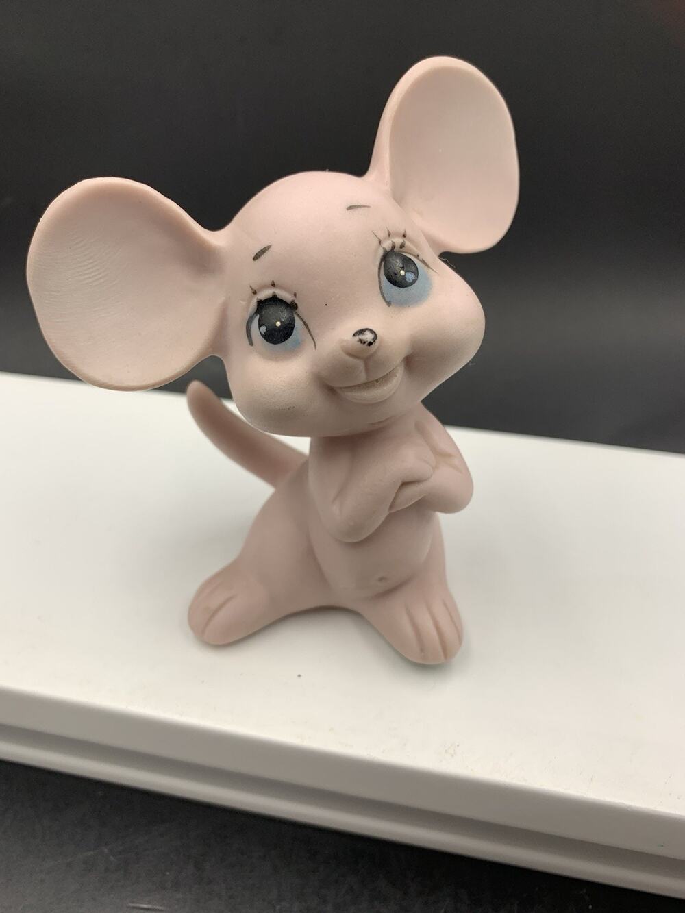 Vintage Kelvin's Pink Mouse Figurine 4” Bisque Porcelain - Japan 50s/60s